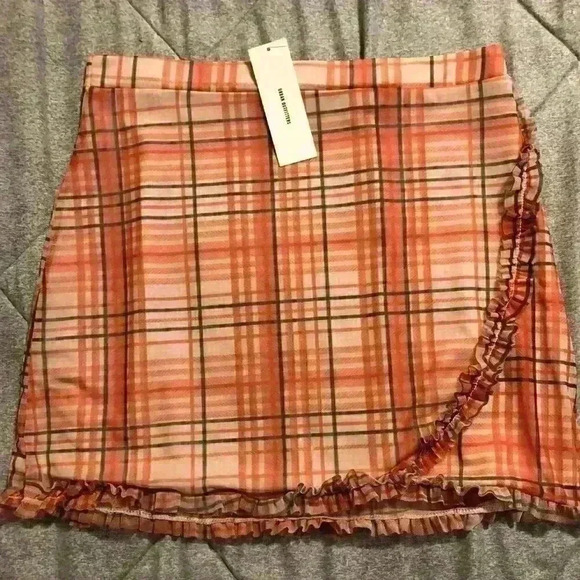 Urban Outfitters Orange Plaid Skirt with Ruffle Detail‎ NWT - Picture 1 of 6